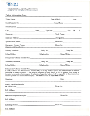 Patient form cover sheet